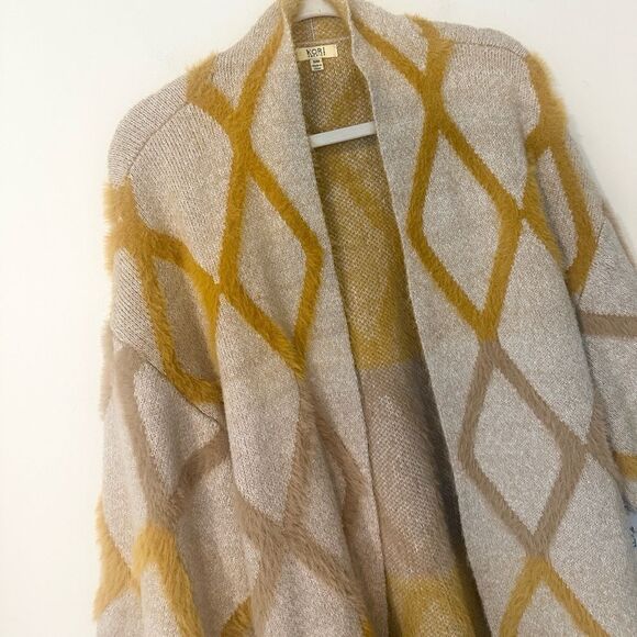 Kori Open Front Geometric raised Design Cardigan Sweater S/M - Picture 3 of 8